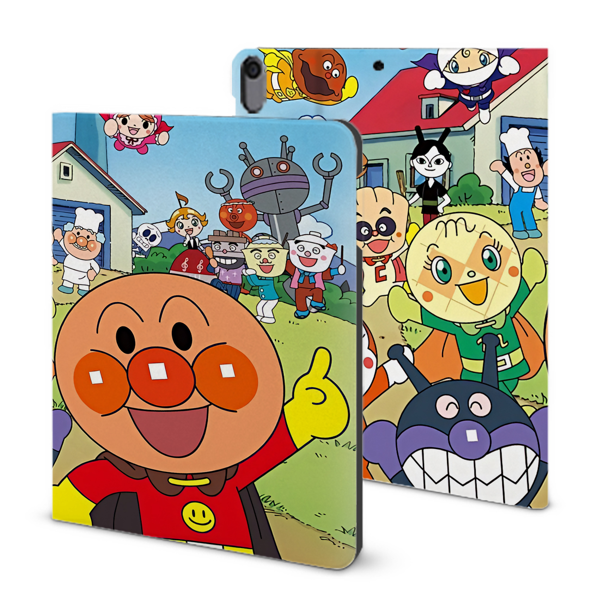 （画像用） アンパンマン Anpanman IPad ケース ブック型 PUレザー TPU 耐衝撃 軽量 薄型 ペン収納なし 全面保護 IPad 各モデル対応